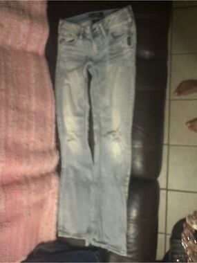 Silver Jeans Light Blue Boot Cut Jeans with Knee Distressing